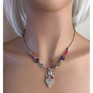 Brighton Multi Gemstone Heart Pendant Silver Plated Necklace 18 Inches